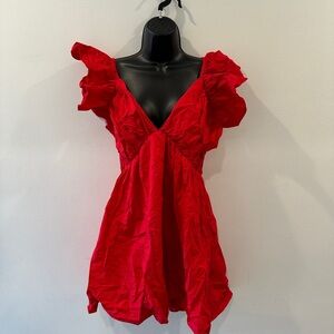 Showpo Red Babydoll Mini Dress with Flutter Sleeves